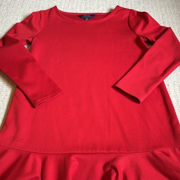 Ralph Lauren Girls Vibrant Red Ruffle Hem Dress - Picture 4 of 6